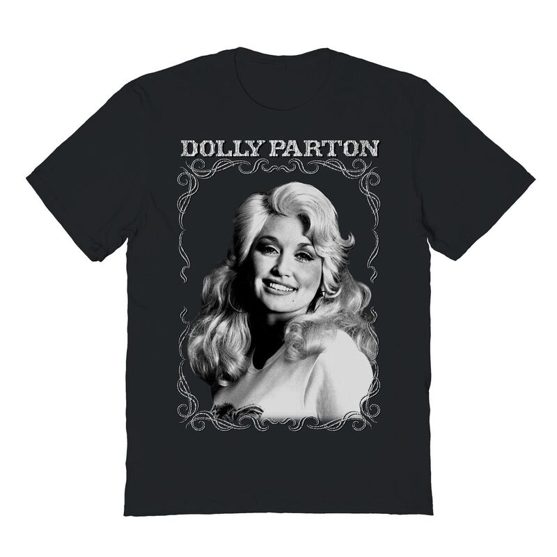 アニメキャラクター レディース トップス Tシャツ グラフィック Licensed Character Adult Dolly Parton Portrait Flourish Frame Graphic Tee Black ブラック｜ReVida 店
