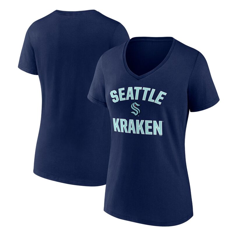 ロゴタイプアスレチック レディース トップス プルオーバー Vのど首 Women\u0027s Logo Athletic Navy Seattle Kraken Arch Victory V-Neck T-Shirt Krk Navy 米国海軍
