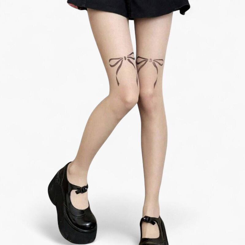 アンナカシ レディース アンダーお召しもの ソックス 刷り上げる シアー Anna-Kaci Women\u0027sheer Tights with Bow Print Design and Lightweight Stretch Fit Light Beige ベージュ