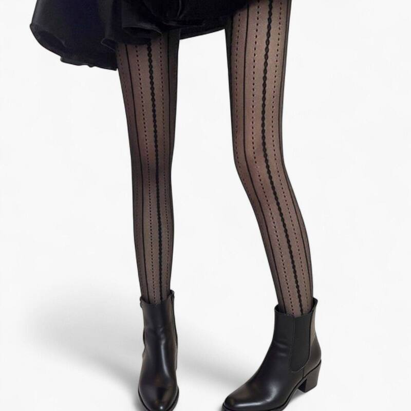 アンナカシ レディース アンダーお召しもの ソックス シアー Anna-Kaci Women\u0027sheer Vertical Stripe Tights with Scalloped Pattern Detailing and Stretch Fit Black 黒いこと