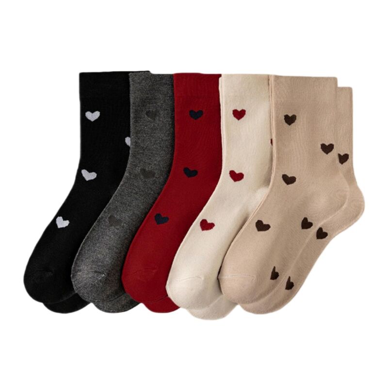 アンナカシ レディース アンダーお召しもの ソックス 編み物 Anna-Kaci Women\u0027s 5 Pair Crew Socks Heart Pattern Soft Stretch Knit Mid Calf Casual Giftable Sock Set Multicolored マルチ色合い