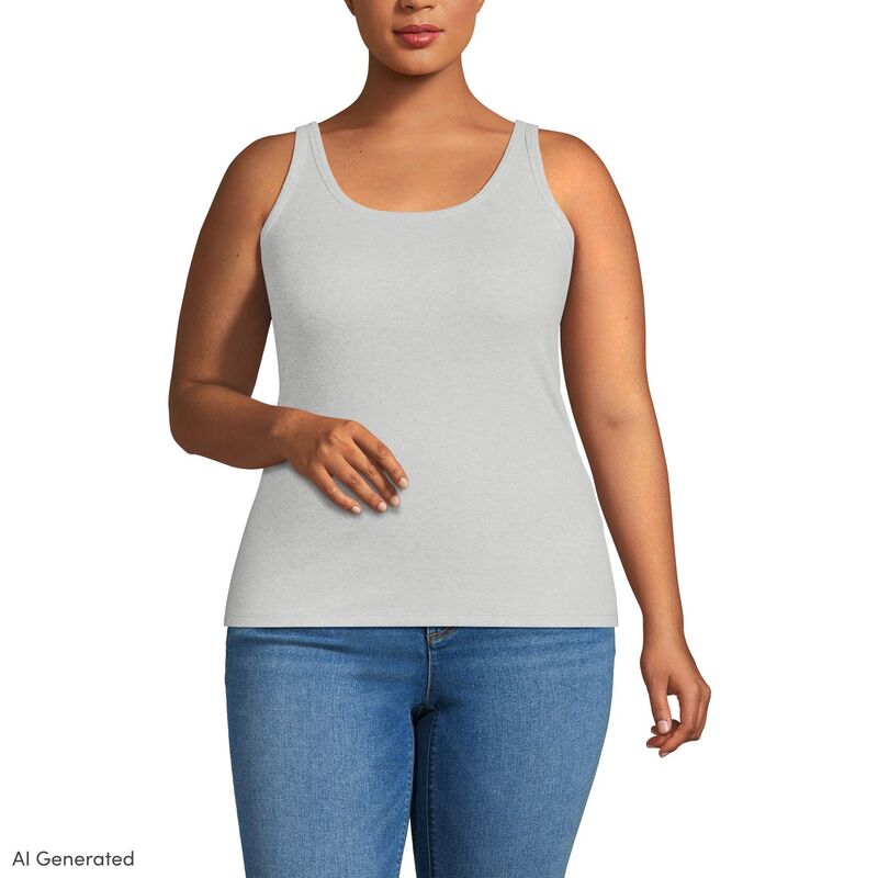 ランズエンド レディース トップス Tシャツ プラスサイズ Plusize Lands' End Micro Rib Go-To Layering Tank Soft Gray Heather グレー｜ReVida 店