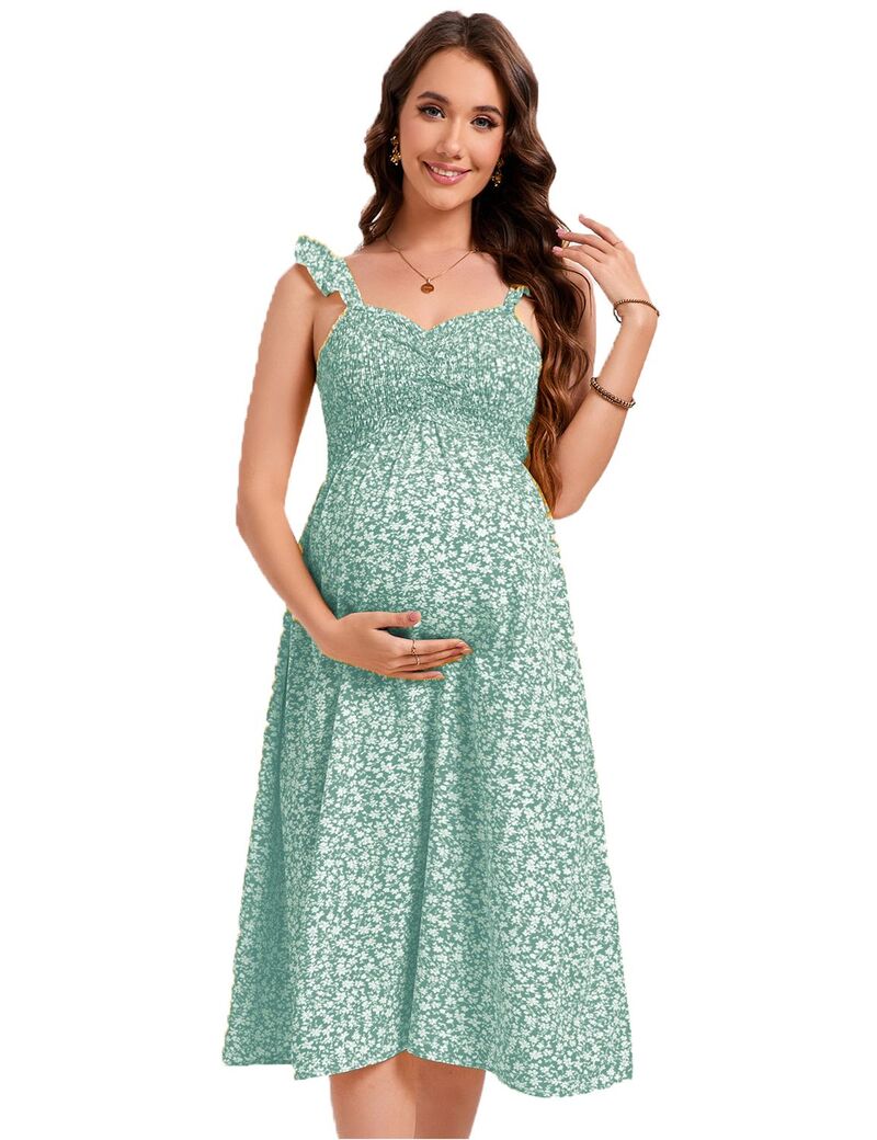 クリアフラワー レディース トップス ワンピース フラワー柄 ミディ ノースリーブ マタニティ ClearFlower Maternity Dress Women Floral Sleeveless Midi Corset Dress Green グリーン｜ReVida 店