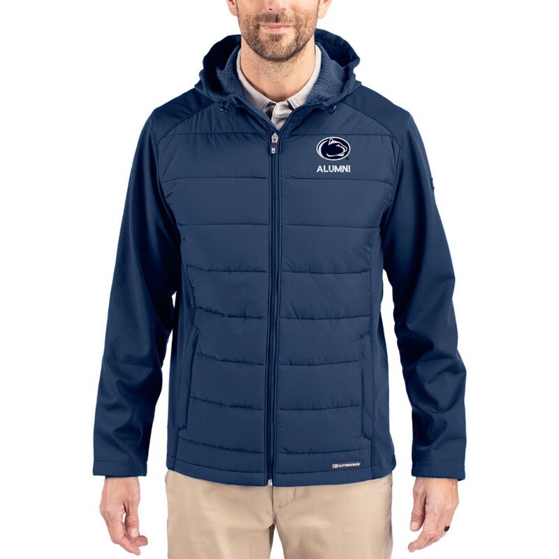 カッターアンドバック メンズ アウター ジャケット・ブルゾン フーデッドジャケット Men's Cutter & Buck Navy Penn State Nittany Lions Evoke Hybrid Eco Softshell Recycled Full Zip Hooded Jacket Pst Navy ネイビー｜ReVida 店