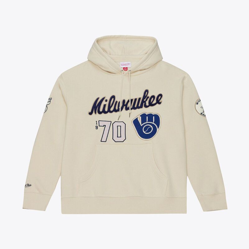 ミッチェル&ネス メンズ トップス Tシャツ フリース パーカー Men's Mitchell & Ness Creamilwaukee Brewers Yacht Rock Fleece Hoodie Brw Beige ベージュ｜ReVida 店