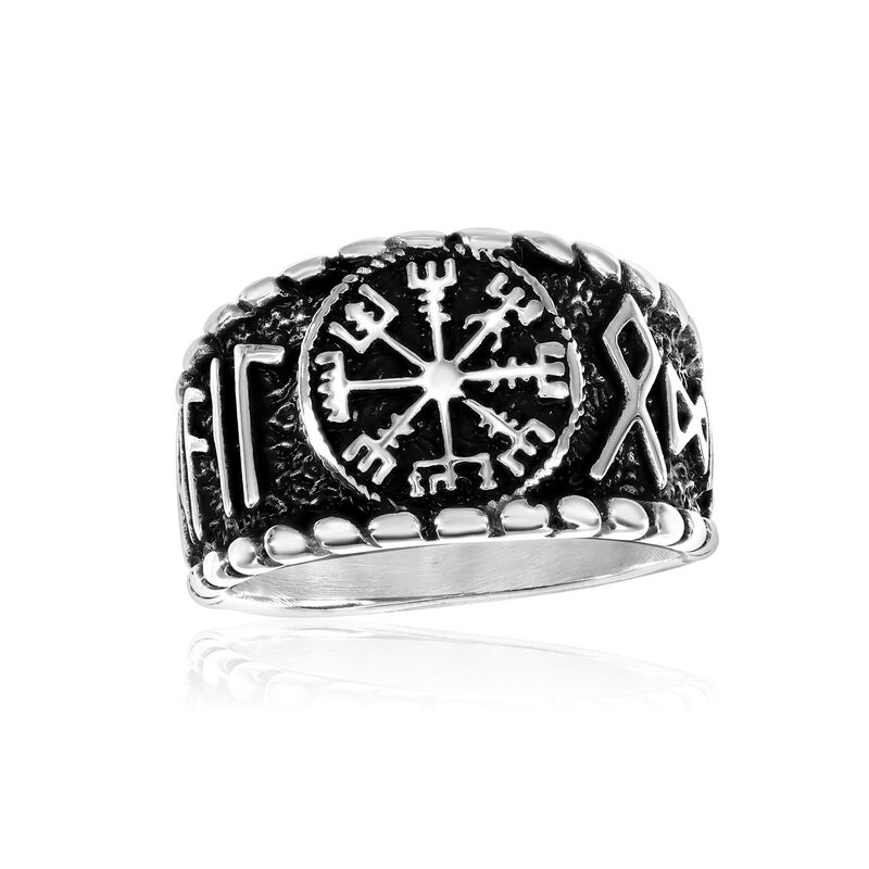 メタロ メンズ アクセサリー リング Tシャツ Men's Metallo Stainlessteel Oxidized Vegvisir Designed Ring Stainless｜ReVida 店