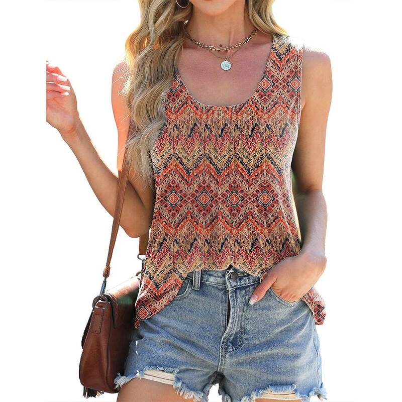 クリアフラワー レディース トップス シャツ ノースリーブ ClearFlower Womens Tank Topsquare Neck Sleeveless Beach Vacation Clothes Loose Fit Casual Summer Tops Geometry｜ReVida 店