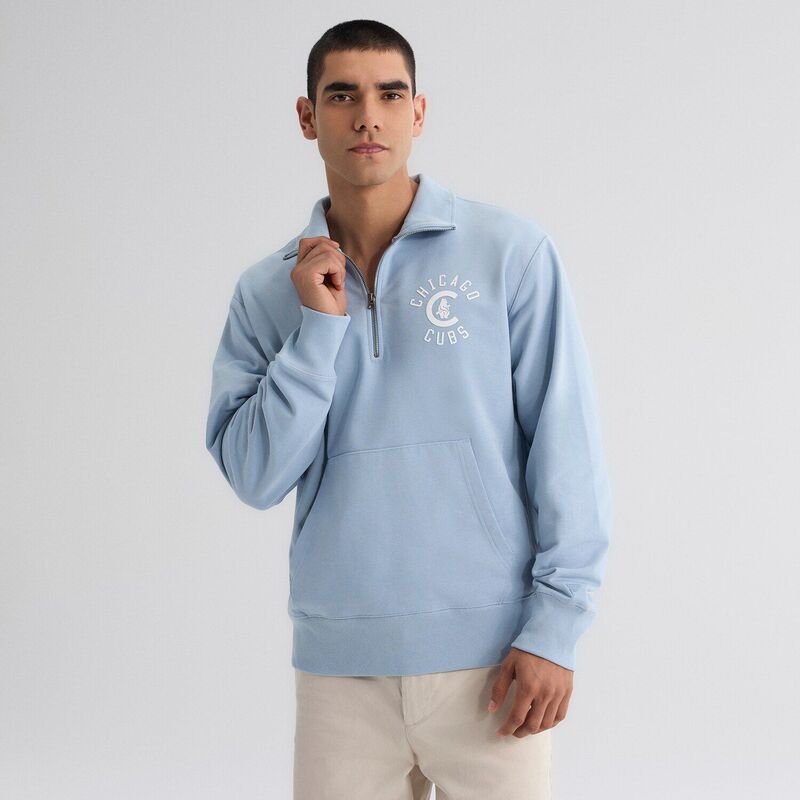 ファナティクス メンズ トップス Tシャツ パイル スウェット Men's Fanaticsky Blue Chicago Cubs Iconic Terry Quarter-Zip Sweatshirt Cub Light ブルー｜ReVida 店