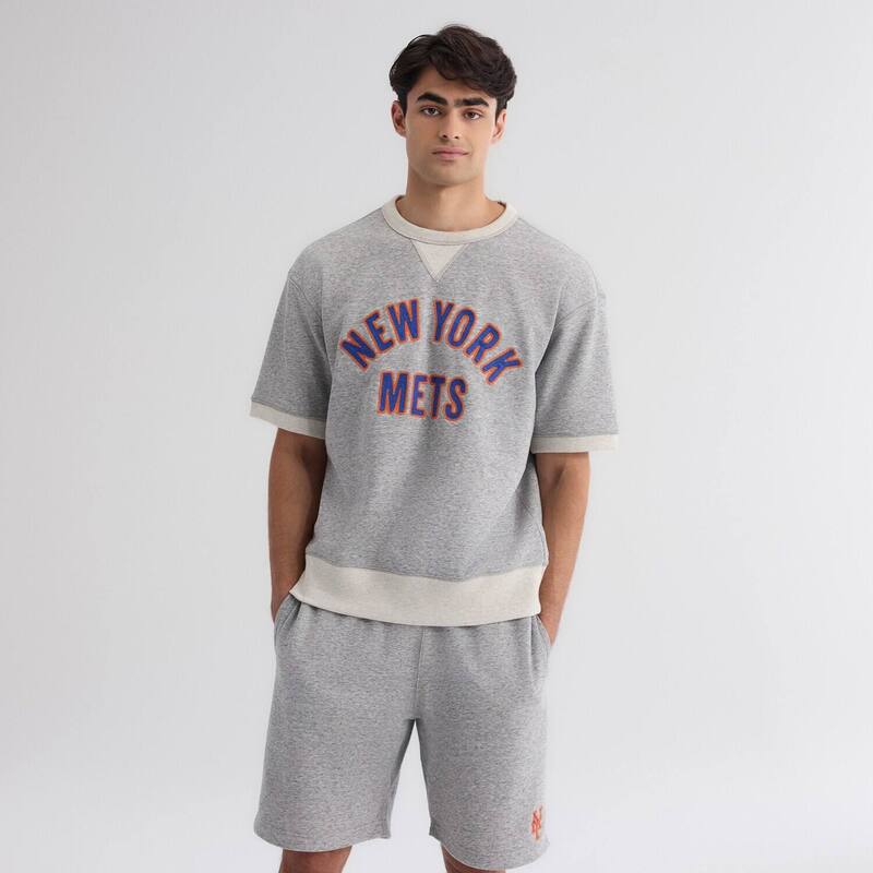 ファナティクス メンズ トップス Tシャツ パイル スウェット Men's Fanaticsteel Heather New York Mets Iconic Terry Short Sleeve Sweatshirt Met Grey グレー｜ReVida 店