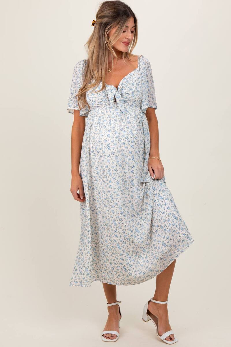 ピンクブラッシュ レディース トップス ワンピース フラワー柄 ミディ マタニティ フラワー PinkBlush Maternity Floral Frontie Midi Dress Blue ブルー|ReVida 店