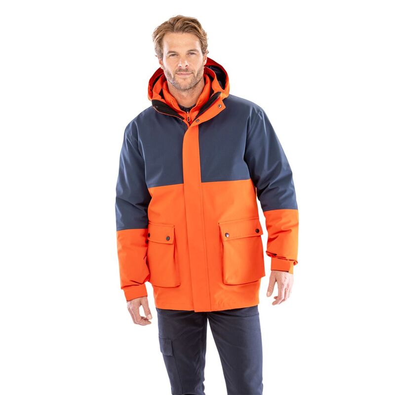 リザルト メンズ アウター ジャケット・ブルゾン Result Mens 3 in 1 Padded Ripstop Jacket Navy And Orange ネイビー｜ReVida 店
