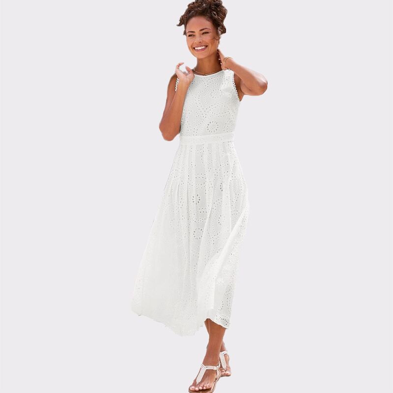 ラスカーナ レディース トップス ワンピース ノースリーブ マキシ Lascana Women'sleeveless Eyelet Maxi Dress White ホワイト｜ReVida 店