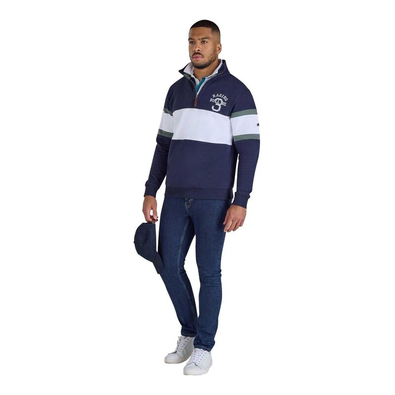 ライジングブル メンズ アウター ニット・セーター ハーフジップ スウェット シャツ Raging Bull Mens Quarter Zip Sweatshirt Navy ネイビー|ReVida 店
