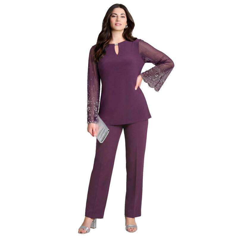 ロアマンズ レディース トップス Tシャツ メッシュオーバーレイ プラスサイズ メッシュ オーバーレイ Roaman's Women's Plusize Mesh Overlay Embellished Top Dark Berry｜ReVida 店