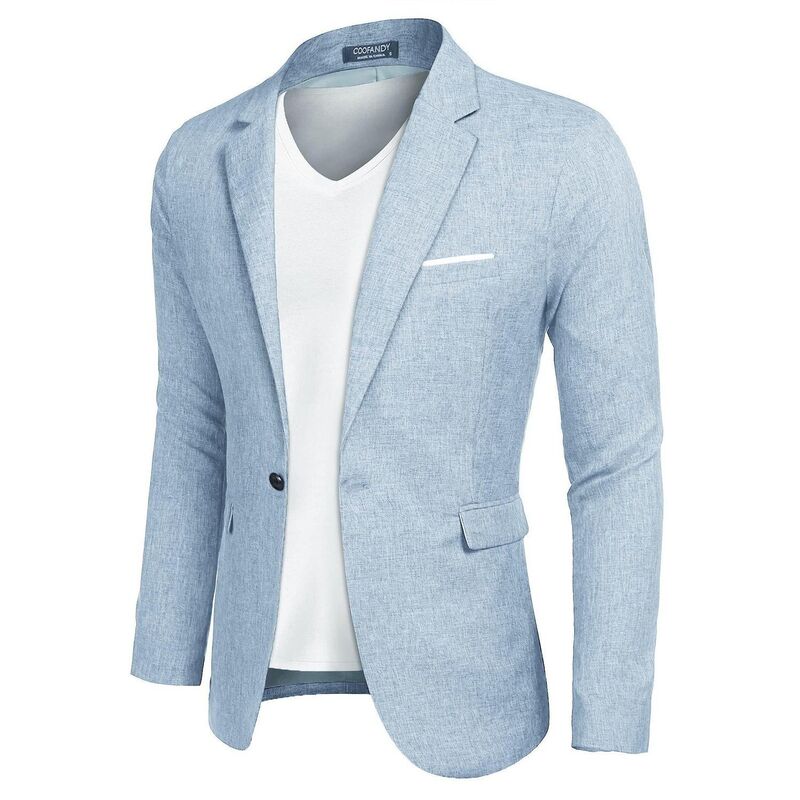 クーファンディ メンズ アウター ジャケット・ブルゾン スリムフィット コート ブレザー COOFANDY Men's Blazer Casual Sport Coatslim Fit One Button Suit Jacket Lightweight Sports Jacket Light Blue ブルー｜ReVida 店