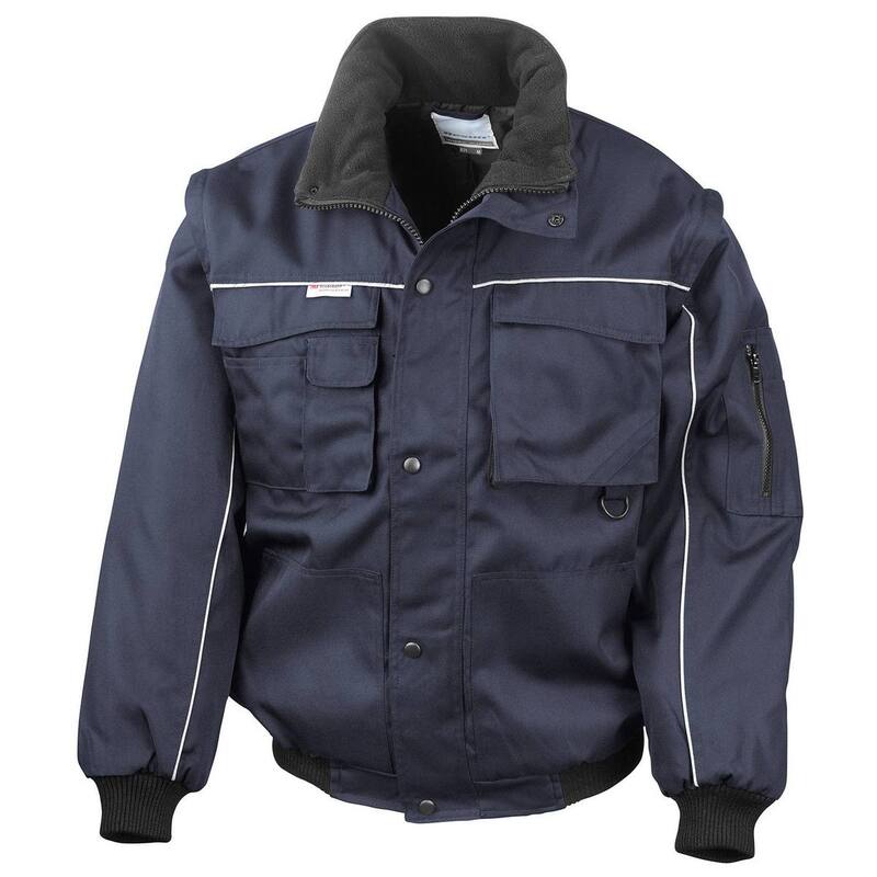 リザルト メンズ アウター ジャケット・ブルゾン WORK-GUARD by Result Mens Heavy Duty Zip-off Sleeves Pilot Jacket Navy ネイビー｜ReVida 店