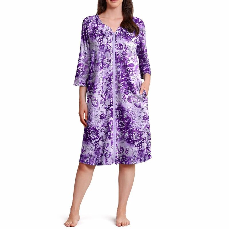 メガリテイラー レディース アンダーウェア ナイトウェア MegaRetailer Casual Zipper House Dress Women Floral Purple パープル｜ReVida 店