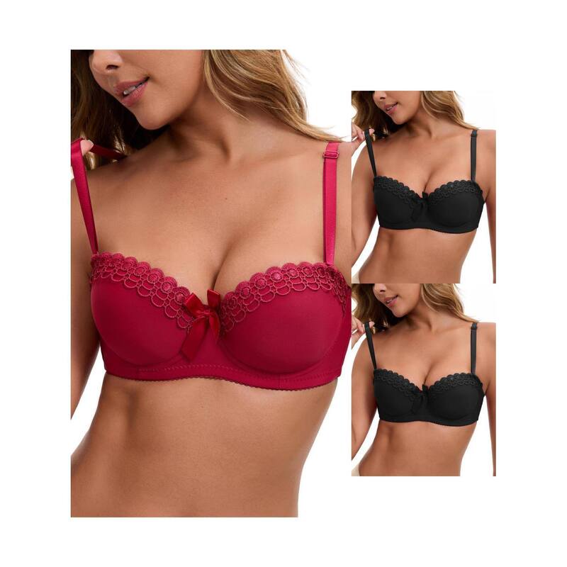 インスパイア シック レディース アンダーウェア ブラジャー マキシ INSPIRE CHIC 3 Packs Women's Convertible Bra Half Cup French Underwire Maximizer Push Up Bow Decoration Lingerie Black Red ブラック｜ReVida 店