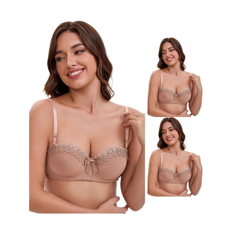 インスパイア シック レディース アンダーウェア ブラジャー マキシ INSPIRE CHIC 3 Packs Women's Convertible Bra Half Cup French Underwire Maximizer Push Up Bow Decoration Lingerie Khaki カーキ｜ReVida 店