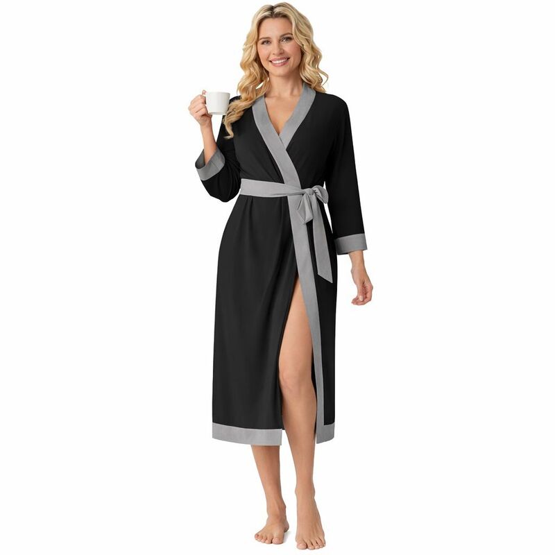 メガリテイラー レディース アンダーウェア ナイトウェア MegaRetailer Women Long Lounge Bath Robe Black ブラック|ReVida 店