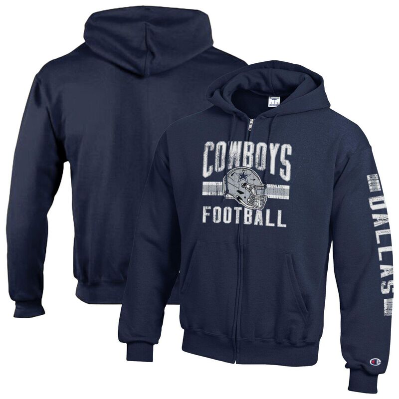 チャンピオン メンズ トップス Tシャツ フリース パーカー Men's Champio navy Dallas Cowboys Powerblend Fleece Full-Zip Hoodie Cow Navy ネイビー｜ReVida 店