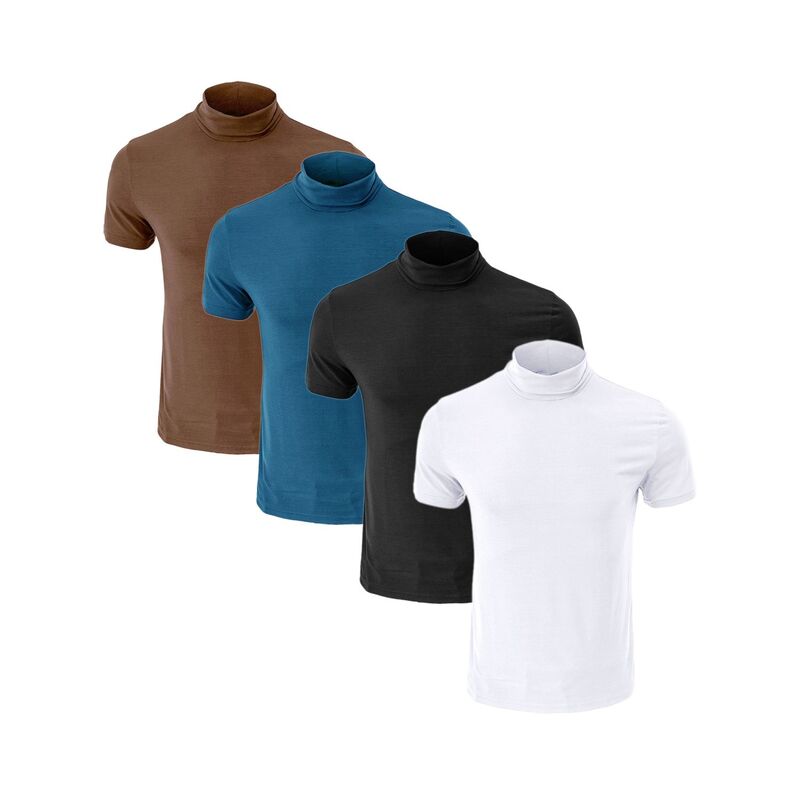 インスパイア シック メンズ トップス Tシャツ タートルネック コットン INSPIRE CHIC 4 Packs Men's Cotton Mock Turtleneck T-Shirtshort Sleeve Casual Undershirt-Shirt White Black Blue Brown ホワイト|ReVida 店