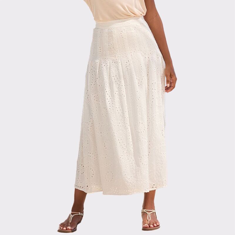 ラスカーナ レディース ボトムスカート マキシ Lascana Women's Eyelet Maxi Skirt White ホワイト｜ReVida 店
