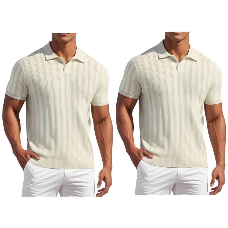インスパイア シック メンズ トップス Tシャツ レギュラーフィット ポロシャツ ニット INSPIRE CHIC 2 Packs Men'short Sleeve Button Regular Fit Knitexture Polo Shirt Beige ベージュ|ReVida 店