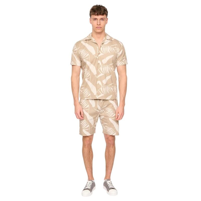 ダックアンドカバー メンズ トップス Tシャツ ショートパンツ Duck and Cover Mens Hopkinton Tropicaleaves Breathable Shirt And Shortset Light Stone ストーン|ReVida 店