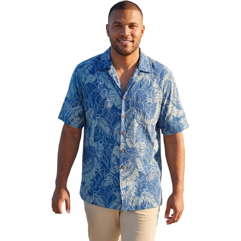 キングサイズ メンズ トップス Tシャツ トール コットン KingSize Men's Big & Tall 100% Cotton Hawaiian Shirt Blue Leaf ブルー｜ReVida 店