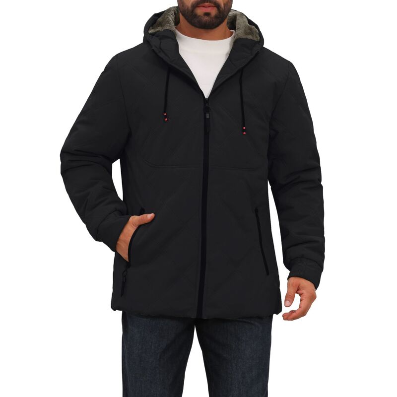 インスパイア シック メンズ アウター ジャケット・ブルゾン キルティング コート フリース INSPIRE CHIC Men's Winter Warm Full-Zip Hooded Fleece Lined Quilted Jacket Coat Black ブラック｜ReVida 店