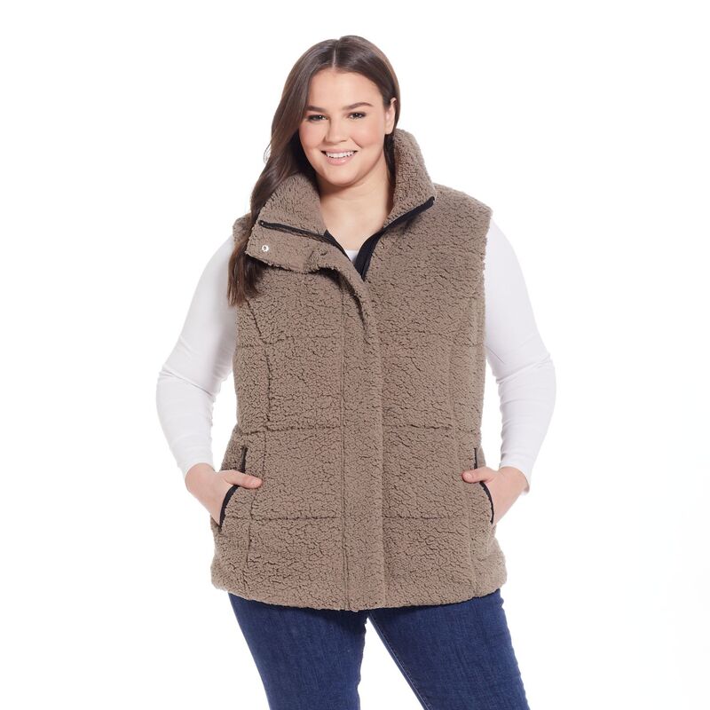 ウェザーキャスト レディース アウター ジャケット・ブルゾン プラスサイズ ベスト Plusize Weathercast Sherpa Puffer Vest Coriander Black ブラック|ReVida 店