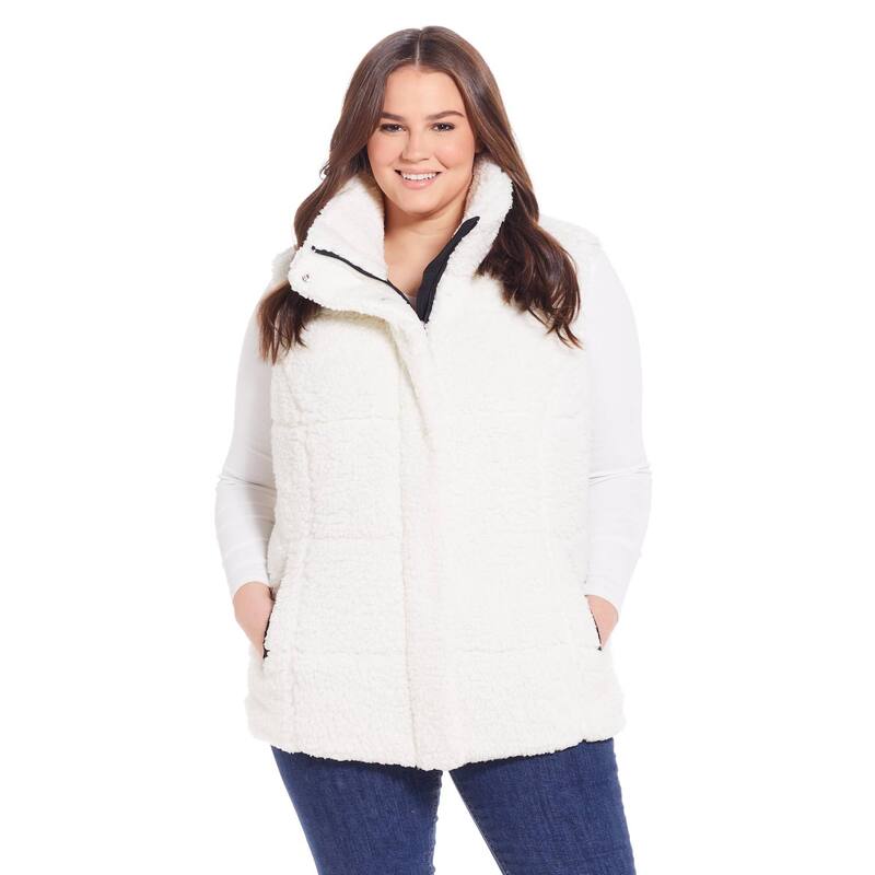 ウェザーキャスト レディース アウター ジャケット・ブルゾン プラスサイズ ベスト Plusize Weathercast Sherpa Puffer Vest Cream Black クリーム|ReVida 店