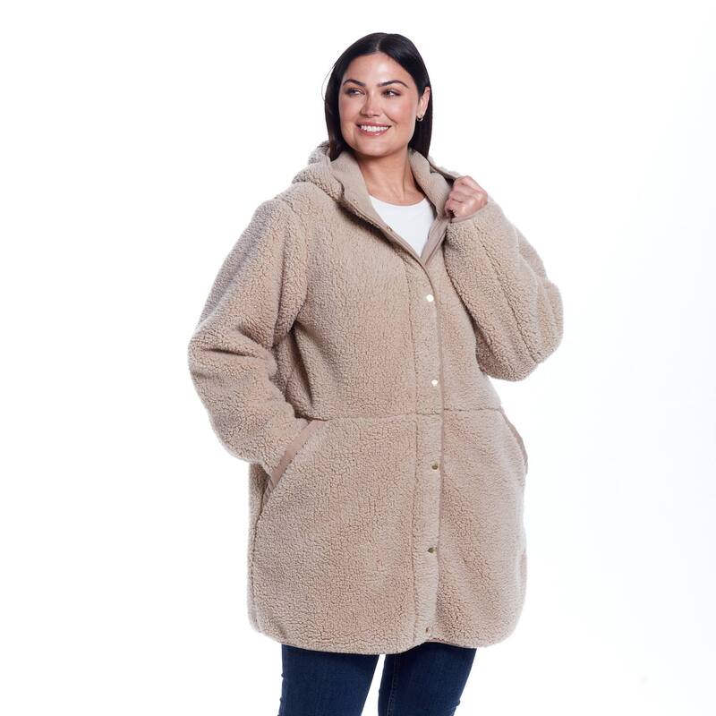 ウェザーキャスト レディース アウター ジャケット・ブルゾン プラスサイズ フリース Plusize Weathercast Hooded Sherpa Fleece Jacket Beechwood|ReVida 店
