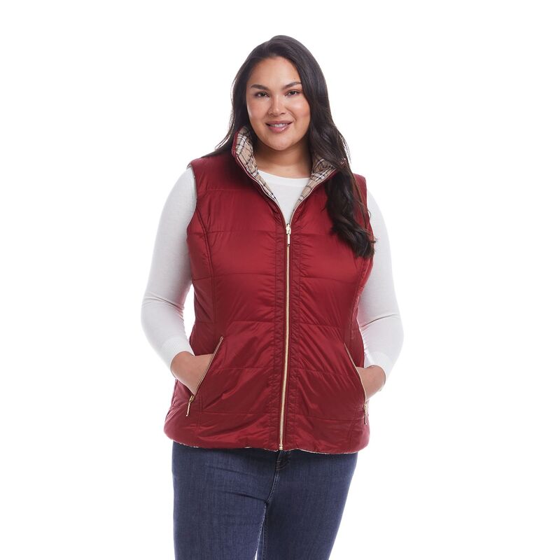 ウェザーキャスト レディース アウター ジャケット・ブルゾン プラスサイズ キルティング ベスト Plusize Weathercast Reversible Plaid Quilted Vest Chili Pepper チェック|ReVida 店