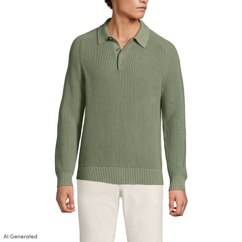 ランズエンド メンズ アウター ニット・セーター ポロシャツ Men's Lands' End Long Sleeve Drifter Polo Sweater Sage セージ｜ReVida 店