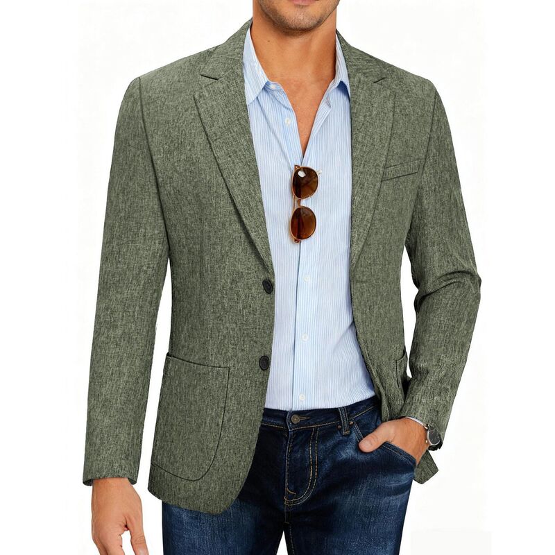 クーファンディ メンズ アウター ジャケット・ブルゾン レギュラーフィット コート ブレザー リネン COOFANDY Men Linen Summer Blazer Stylish Regular Fit Linen Sportcoat Business Work Suit Jacket Dark Green グリーン｜ReVida 店