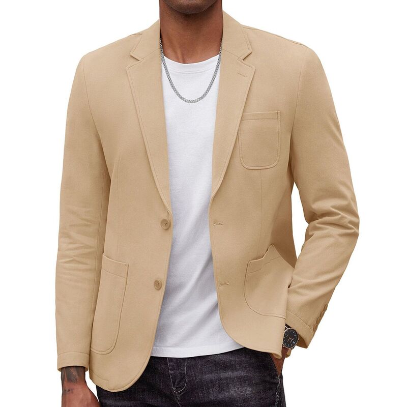 クーファンディ メンズ アウター ジャケット・ブルゾン レギュラーフィット コットン コート ブレザー COOFANDY Mens Casual Blazer Cotton Sport Coat Regular Fit Suit Jacket Machine Washable Two Button Khaki カーキ|ReVida 店