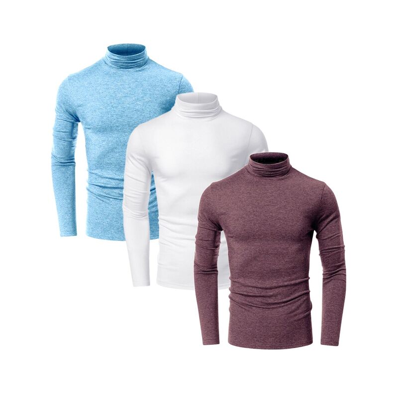 インスパイア シック メンズ トップス Tシャツ スリムフィット タートルネック INSPIRE CHIC 3 Packs Men's Turtleneck Long Sleeve Slim Fit Soft Stretch Casual Thermal Tee Shirts White Blue Flaming ホワイト｜ReVida 店