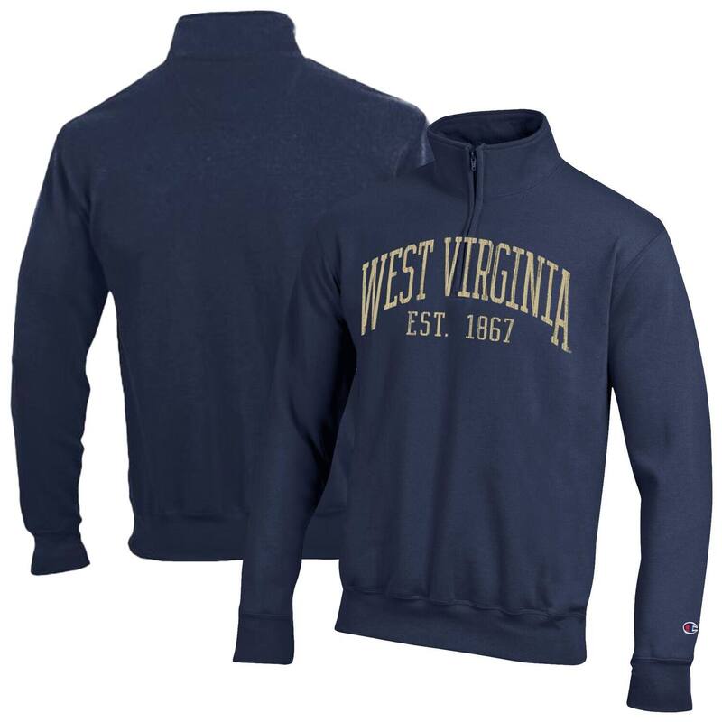 チャンピオン メンズ トップス Tシャツ Men's Champio navy West Virginia Mountaineers Powerblend Quarter-Zipullover Wvu Navy ネイビー｜ReVida 店