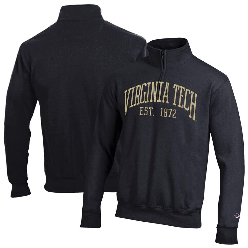 チャンピオン メンズ トップス Tシャツ Men's Champion Black Virginia Techokies Powerblend Quarter-Zipullover Vat Black ブラック｜ReVida 店