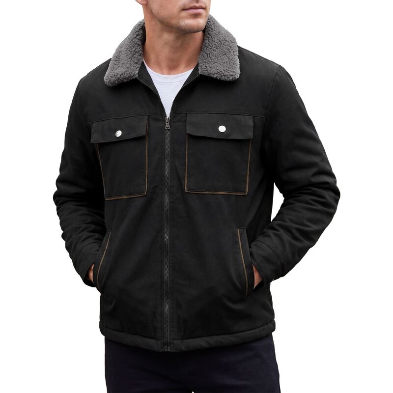 インスパイア シック メンズ アウター ジャケット・ブルゾン ヴィンテージ スエード フリース INSPIRE CHIC Men's Casual Zipper Pockets Vintage Fleece Lined Faux Suede Trucker Jacket Black ブラック｜ReVida 店