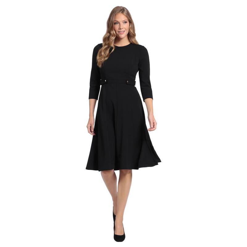 ロンドンタイムス レディース トップス ワンピース プチ Women's Petite London Times Fit & Flare Dress Black ブラック|ReVida 店