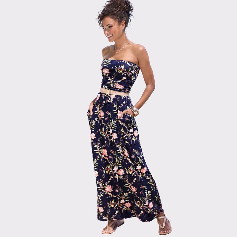 ラスカーナ レディース トップス ワンピース マキシ Lascana Women's Bandeau Maxi Dress Rose Navy ネイビー|ReVida 店