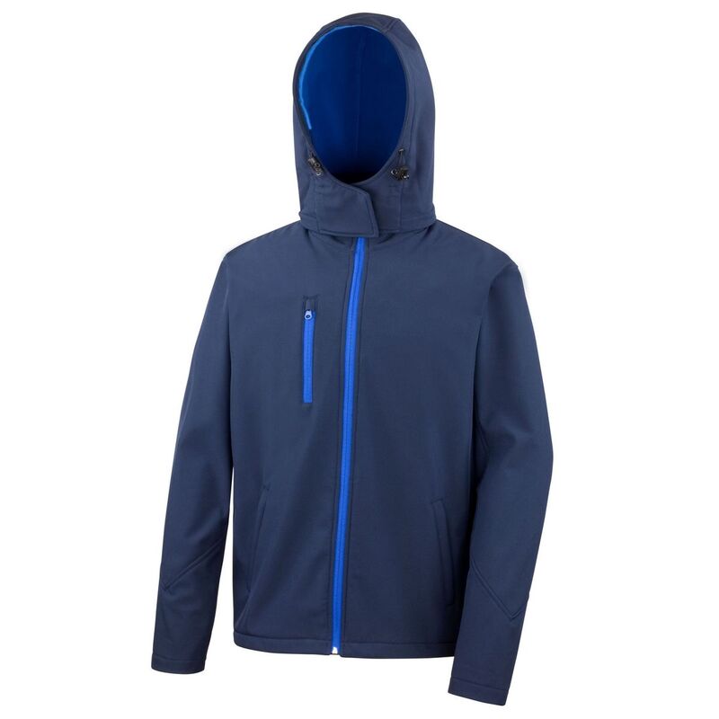 リザルト メンズ アウター ジャケット・ブルゾン Result Core Mens Hooded Soft Shell Jacket Navy And Royal Blue ネイビー｜ReVida 店