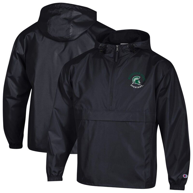 チャンピオン メンズ トップス Tシャツ ジャケット Men's Champion Black Michigan State Spartans Packable Hooded Windbreaker Half-Zip Jacket Msu Black ブラック｜ReVida 店