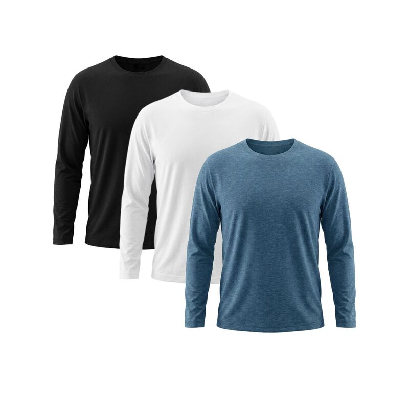インスパイア シック メンズ トップス Tシャツ スリムフィット クルーネック INSPIRE CHIC 3 Packs Men's Casual t Shirt Crew Neck Long Sleeve Slim Fit Soft Stretch Basic T Shirts White Black Denim Blue ホワイト|ReVida 店