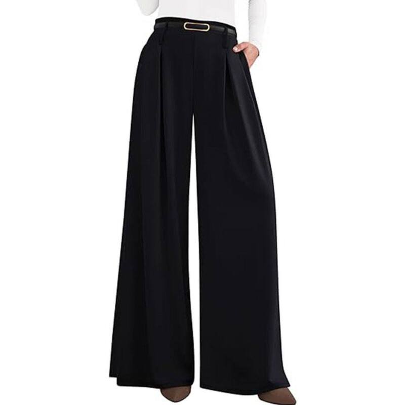 クリアラブ レディース ボトムス カジュアルパンツ ワイドレッグ プリーツ Clearlove Women's High Waisted Wide Leg Dress Pants Pleated Front Flowy Drapey Trousers Black ブラック｜ReVida 店