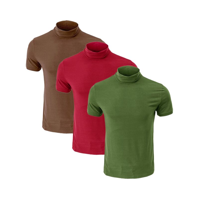 インスパイア シック メンズ トップス Tシャツ タートルネック コットン INSPIRE CHIC 3 Packs Men's Cotton Mock Turtleneck T-Shirtshort Sleeve Casual Undershirt-Shirt Green Burgundy Brown バーガンディ｜ReVida 店