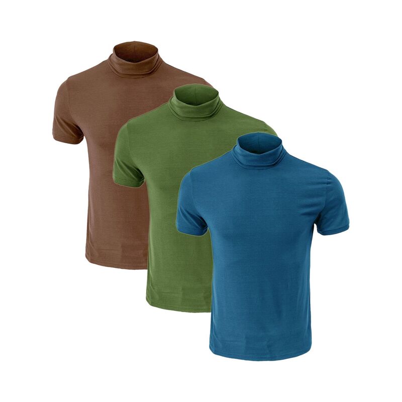 インスパイア シック メンズ トップス Tシャツ タートルネック コットン INSPIRE CHIC 3 Packs Men's Cotton Mock Turtleneck T-Shirtshort Sleeve Casual Undershirt-Shirt Navy Blue Green Brown ネイビー｜ReVida 店